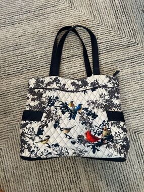 The Bradford Exchange Quilted Bird Print Tote Bag in White and Black